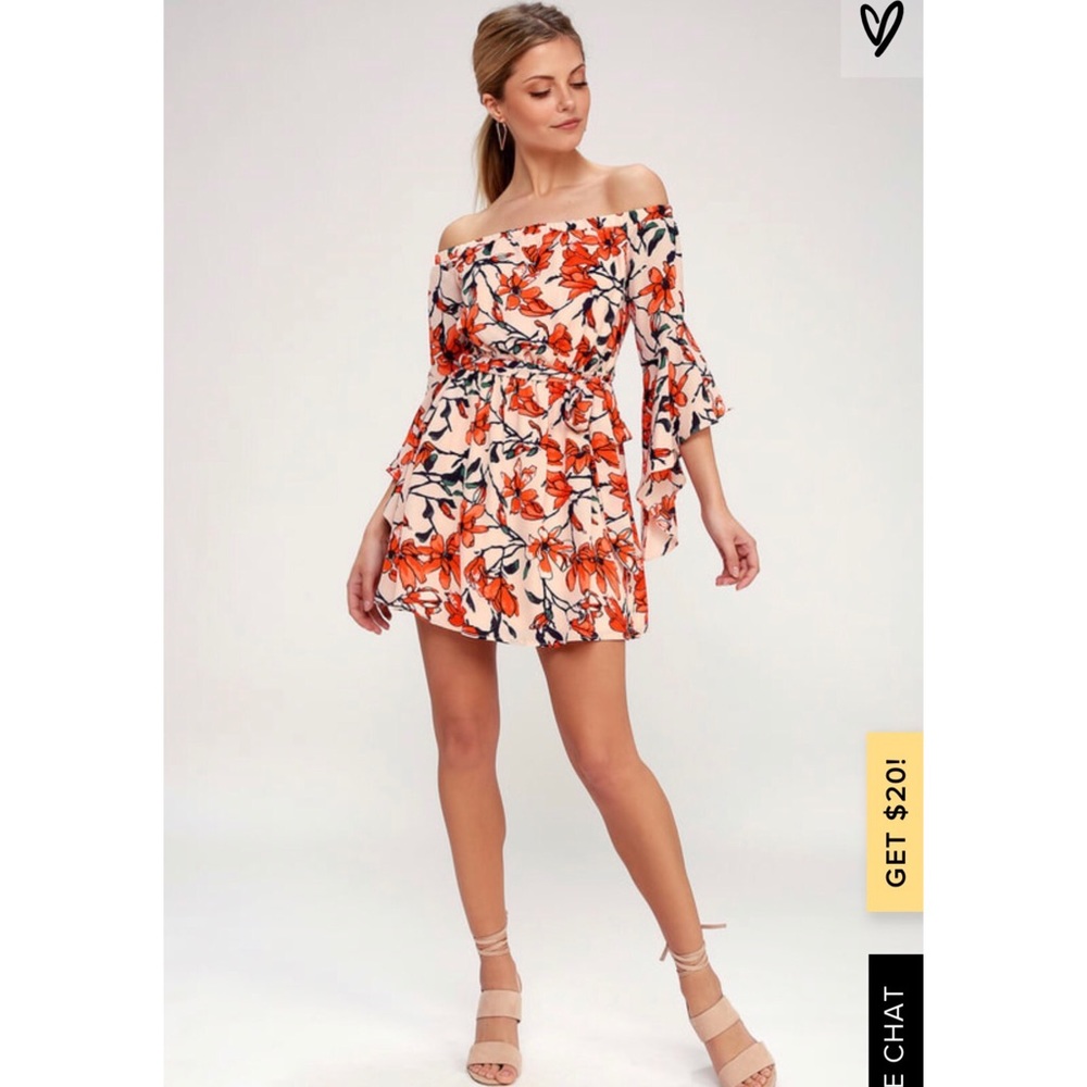 Blushing Bloom Floral Print Off the Shoulder Dress